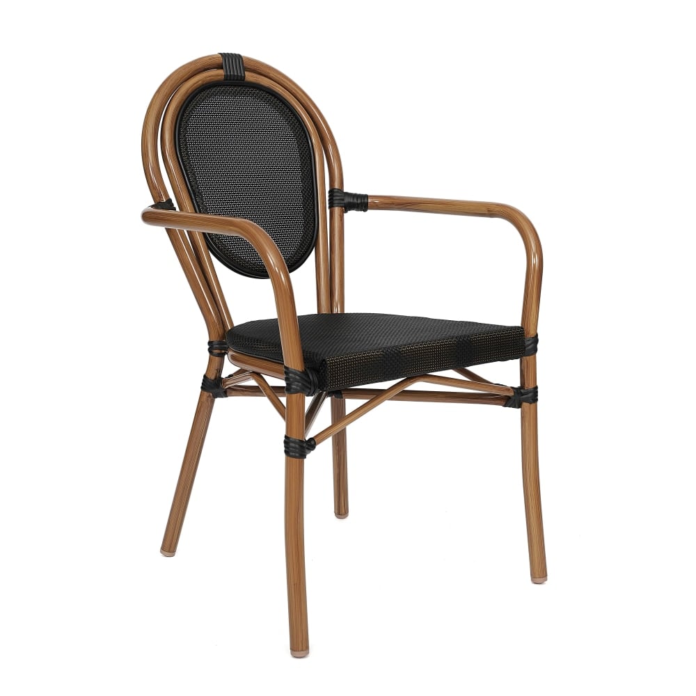 Flash Furniture Marseille Indoor/Outdoor Commercial Thonet Bistro Stacking Chair with Arms, Black/Natural Frame -SDA6422ATXTBKN MPN:SDA6422ATXTBKN