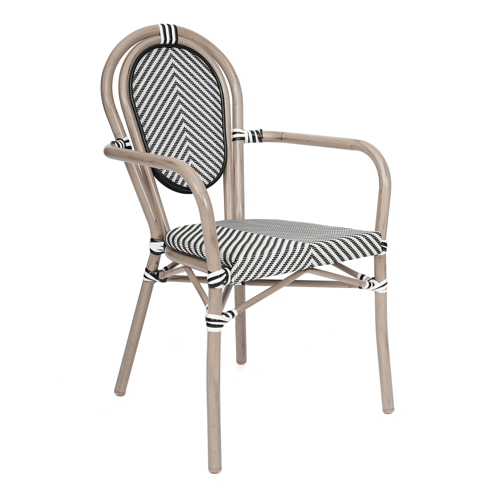 Flash Furniture Marseille Indoor/Outdoor Commercial Thonet Bistro Stacking Chair with Arms, Black & White/Light Natural Frame -SDA6422ATXTBWLN MPN:SDA6422ATXTBWLN