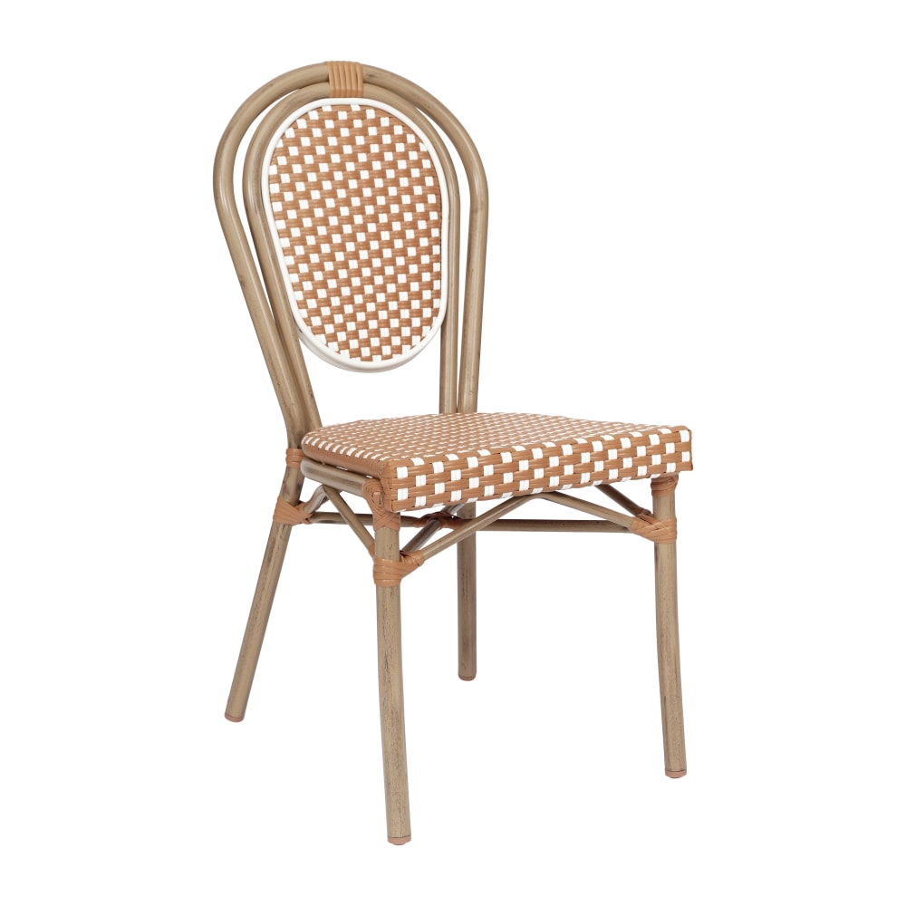 Flash Furniture Lourdes Indoor/Outdoor Commercial Thonet Bistro Stacking Chair, PE Rattan and Aluminum Frame, Natural & White/Light Natural Frame MPN:SDA6422SNWLTN