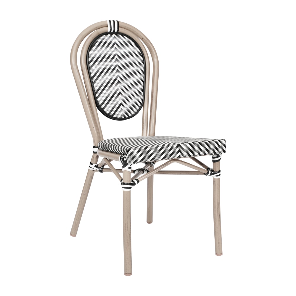 Flash Furniture Marseille Indoor/Outdoor Commercial Thonet Bistro Stacking Chair, Black & White/Light Natural Frame - SDA6422STXTBWLN MPN:SDA6422STXTBWLN