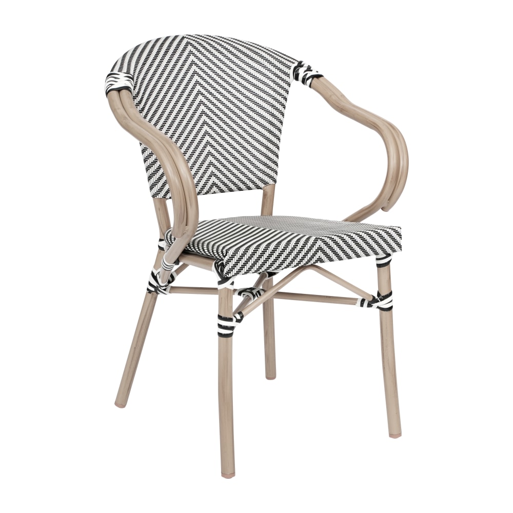 Flash Furniture Marseille Indoor/Outdoor Commercial Bistro Stacking Chair with Arms, Black & White/Light Natural Frame - SDAS64218BKWLTN MPN:SDAS64218BKWLTN