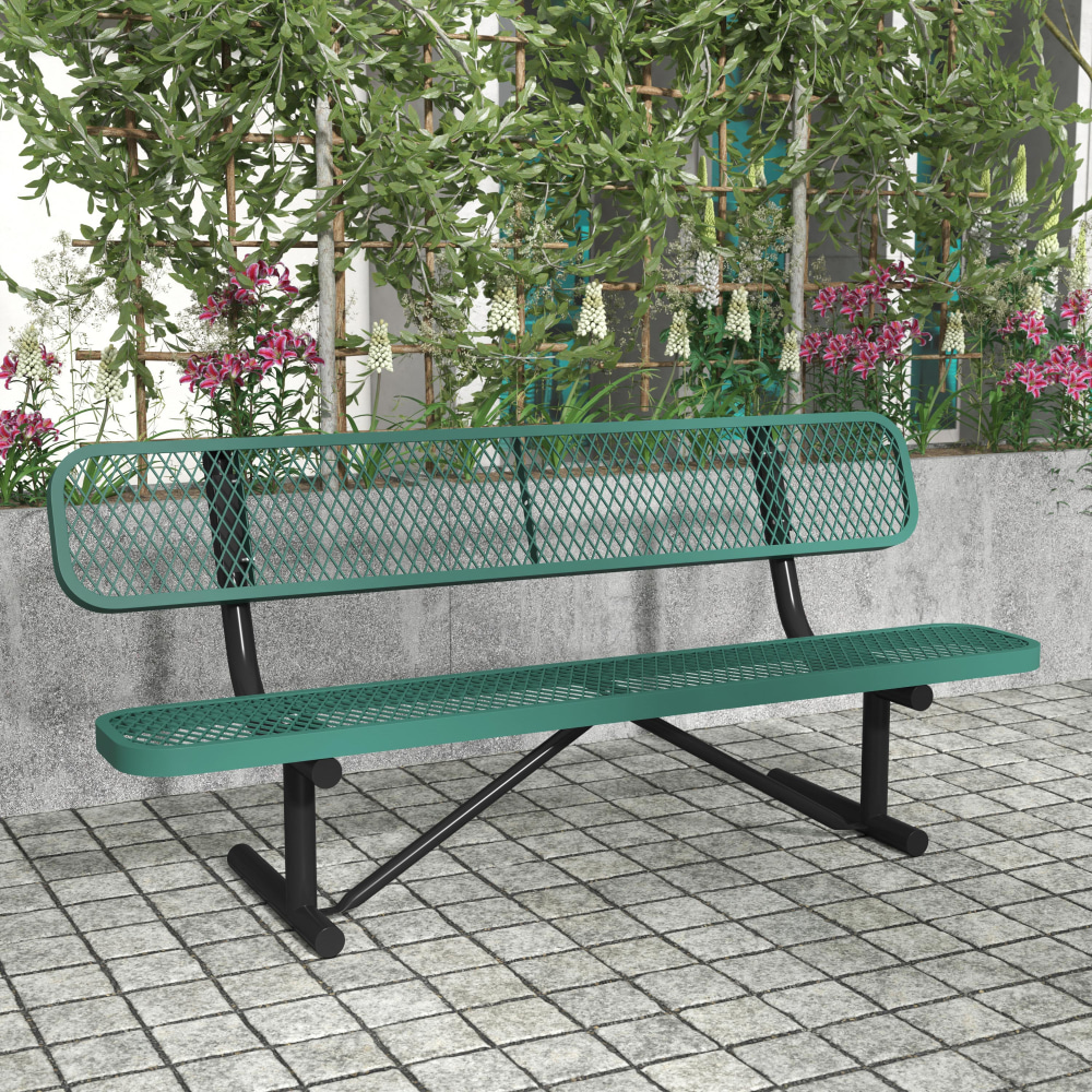 Flash Furniture Sigrid Outdoor Bench with Backrest, Commercial Grade Expanded Metal Mesh Seat and Backrest and Steel Frame with Ground Anchors, Green MPN:SLFAG4HUT2H48LG