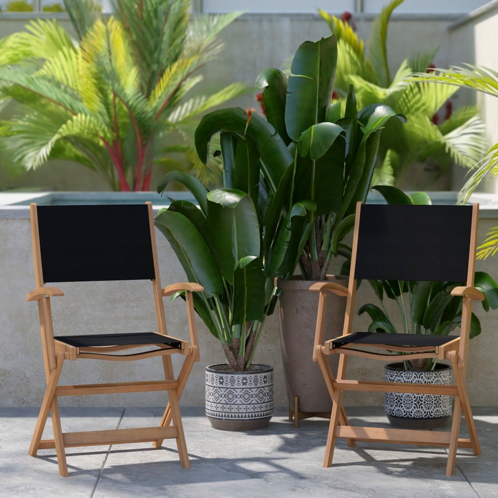 Flash Furniture Martindale Acacia Wood Indoor/Outdoor Furniture Folding Patio Bistro Chairs, Natural, Set Of 2 Chairs, THBAC4854NAT MPN:THBAC4854NAT