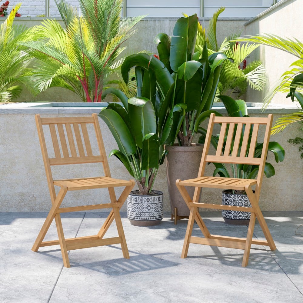 Flash Furniture Martindale Acacia Wood Indoor/Outdoor Furniture Folding Patio Bistro Chairs, Natural, Set Of 2 Chairs, THBC1244NAT MPN:THBC1244NAT