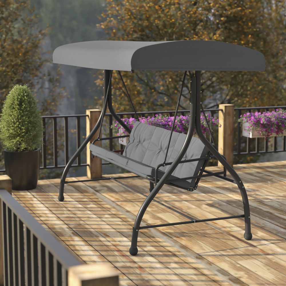 Flash Furniture Tellis Steel 3-Seat Converting Outdoor Canopy Swing/Bed, Gray/Black MPN:TLH007GY