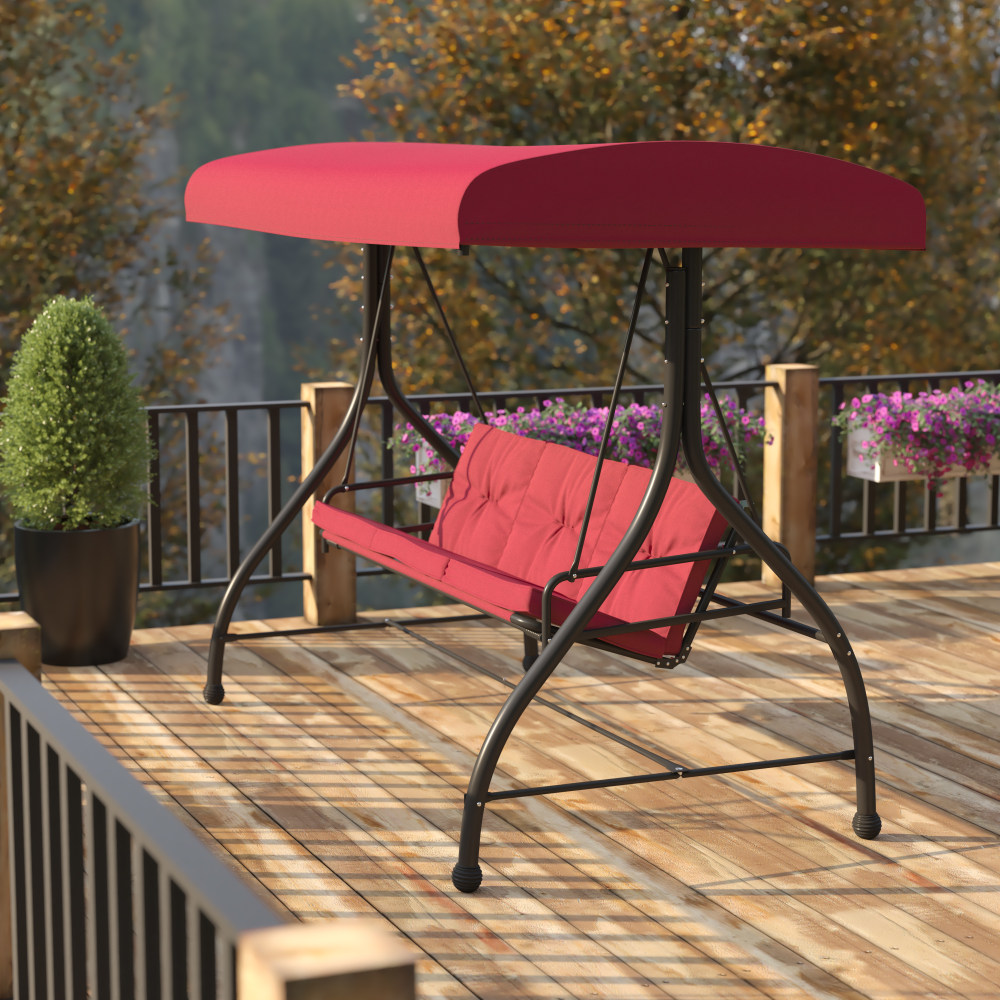 Flash Furniture Tellis 3-Seat Outdoor Steel Converting Patio Swing/Bed, Maroon/Black MPN:TLH007MRN