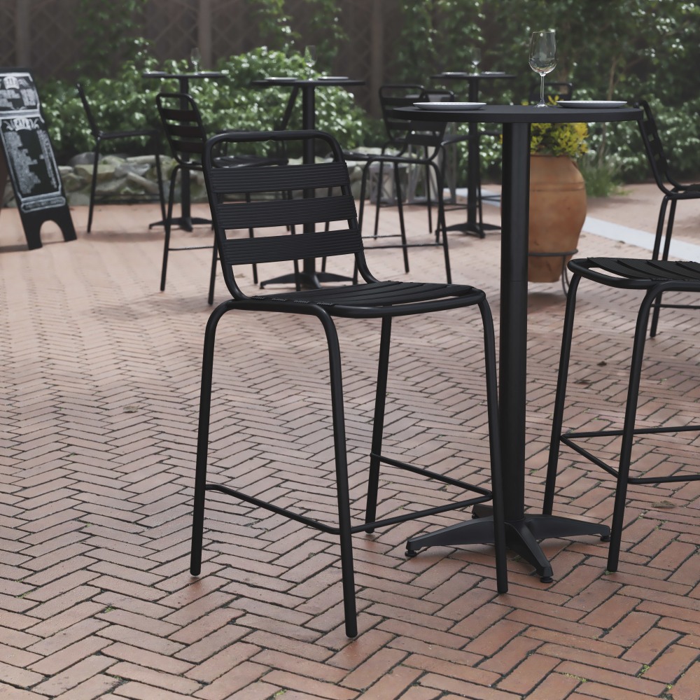 Flash Furniture Lila Metal Indoor/Outdoor Restaurant Bar Height Stool, Black MPN:TLH015HBK
