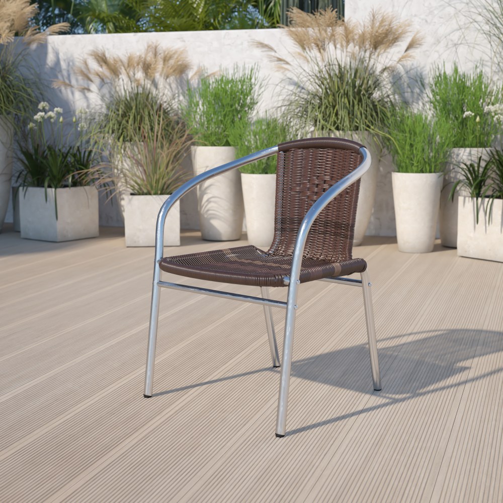 Flash Furniture Lila Rattan Commercial Indoor/Outdoor Restaurant Stack Chair, Dark Brown/Gray MPN:TLH020