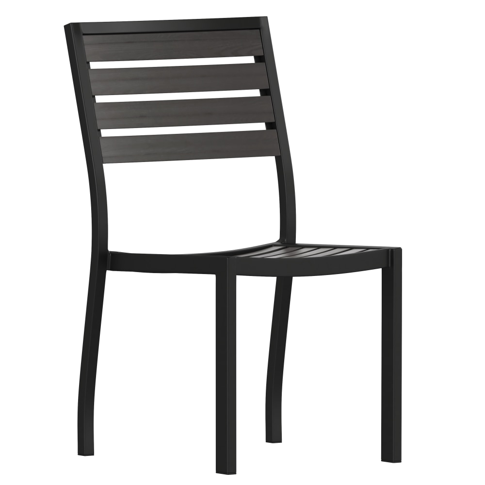 Flash Furniture Lark Outdoor Side Chair with Faux Teak Poly Slats, Gray Wash Teak MPN:XUDGHW6036GY