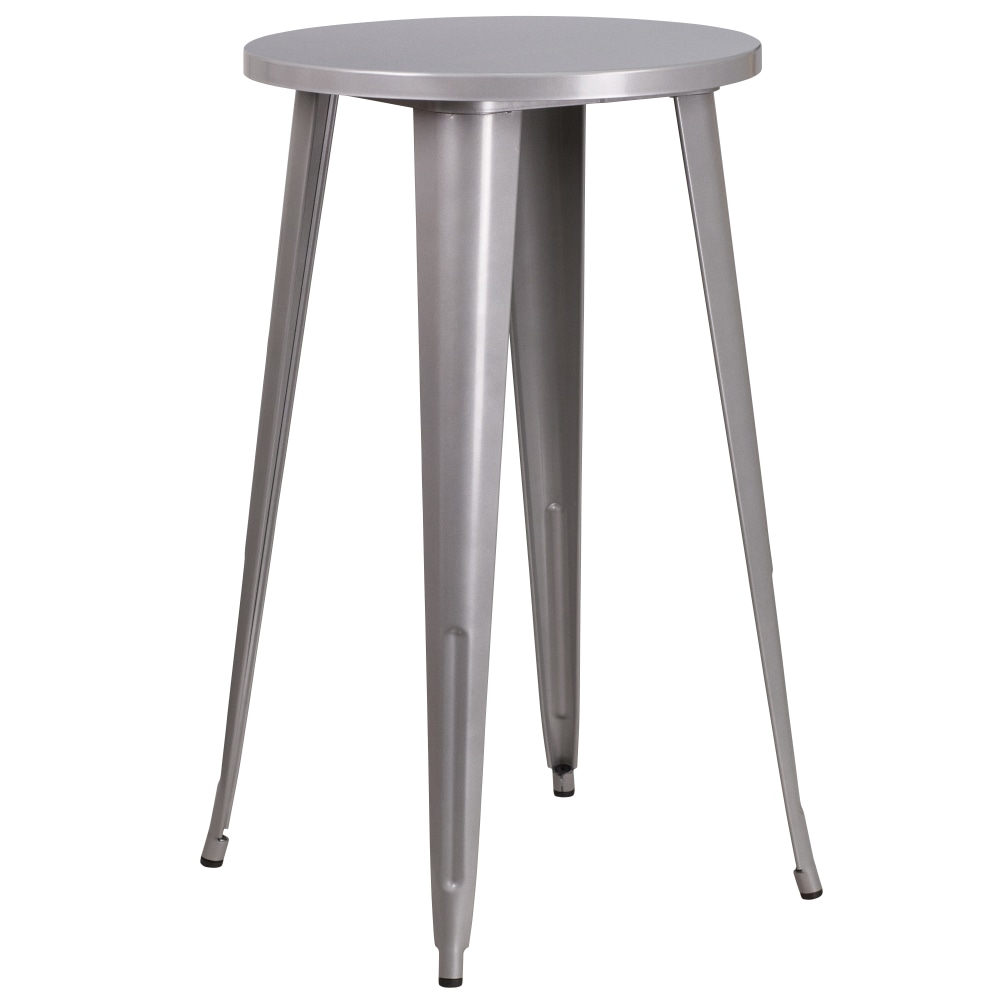 Flash Furniture Commercial Grade 24in Round Metal Indoor-Outdoor Bar Height Table, Silver MPN:CH5108040SIL