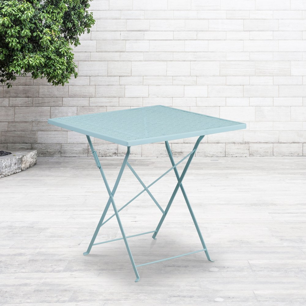 Flash Furniture Oia Commercial Grade 28in Square Indoor-Outdoor Steel Folding Patio Table, 28inH x 28inW x 28inD, Sky Blue MPN:CO1SKY
