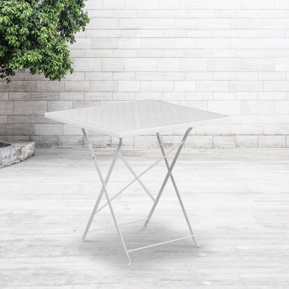 Flash Furniture Oia Commercial Grade 28in Square Indoor-Outdoor Steel Folding Patio Table, 28inH x 28inW x 28inD, White MPN:CO1WH