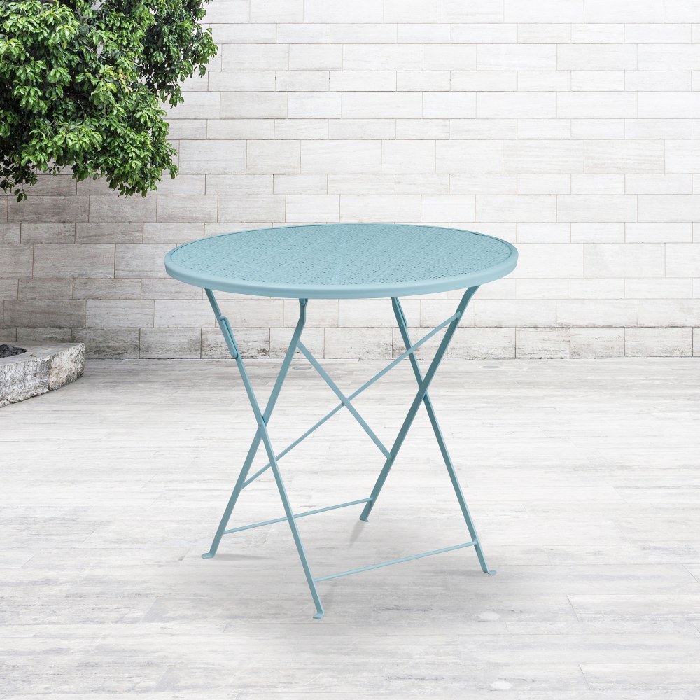Flash Furniture Oia Commercial Grade 30in Round Indoor-Outdoor Steel Folding Patio Table, 28inH x 30inW x 30inD, Sky Blue MPN:CO4SKY