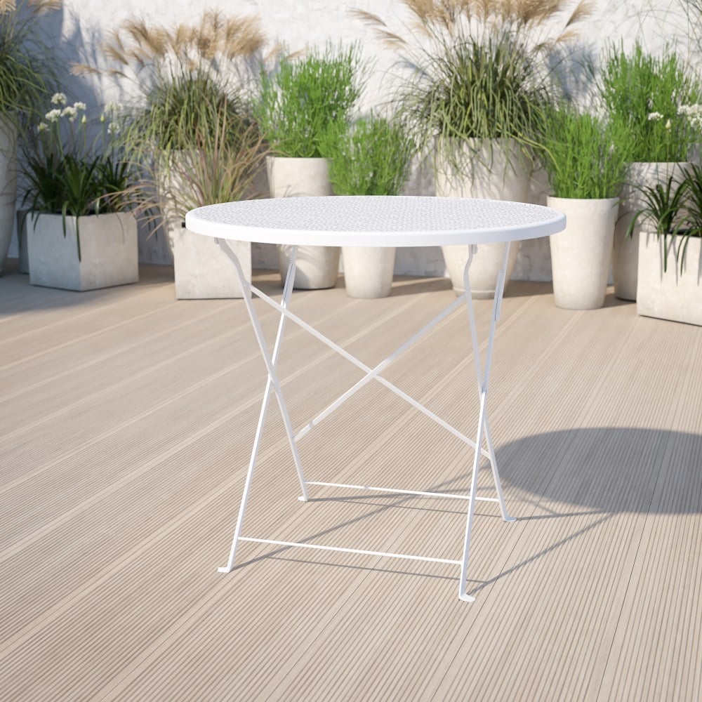 Flash Furniture Oia Commercial Grade 30in Round Indoor-Outdoor Steel Folding Patio Table, 28inH x 30inW x 30inD, White MPN:CO4WH