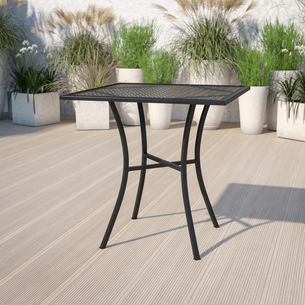 Flash Furniture Oia Commercial Grade Square Outdoor Steel Patio Table, 28-1/4inH x 28inW x 28inD, Black MPN:CO5BK