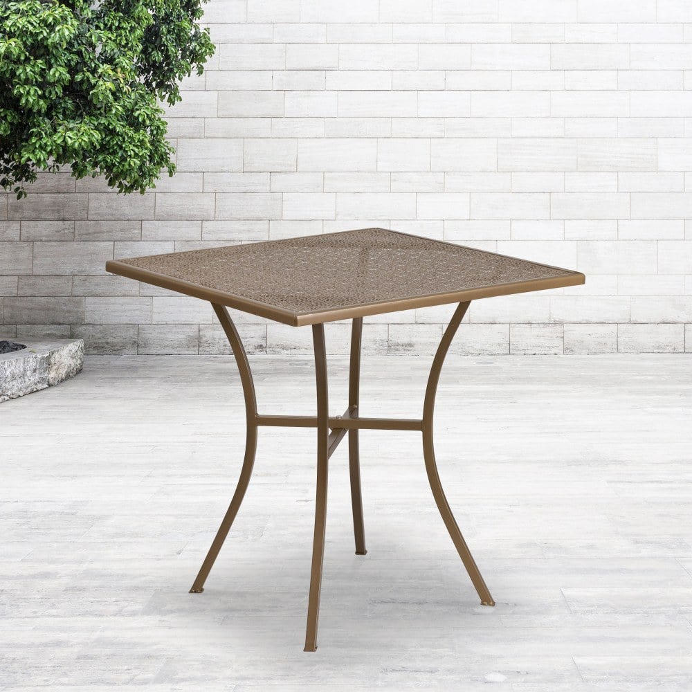 Flash Furniture Oia Commercial Grade Square Outdoor Steel Patio Table, 28-1/4inH x 28inW x 28inD, Gold MPN:CO5GD