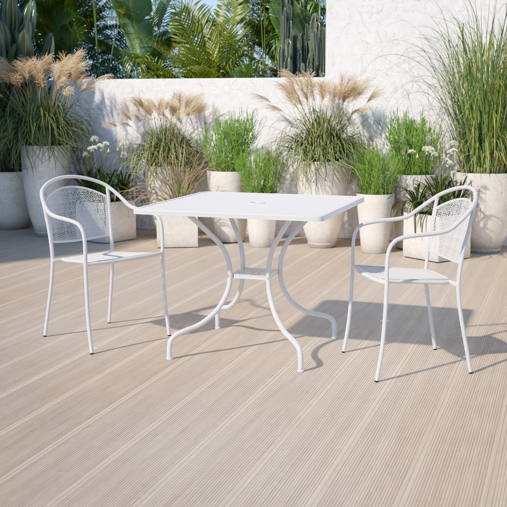Flash Furniture Oia Commercial Grade 35-1/2in Square Indoor-Outdoor Steel Patio Table With Umbrella Hole, 28-3/4inH x 35-1/2inW x 35-1/2inD, White MPN:CO6WH