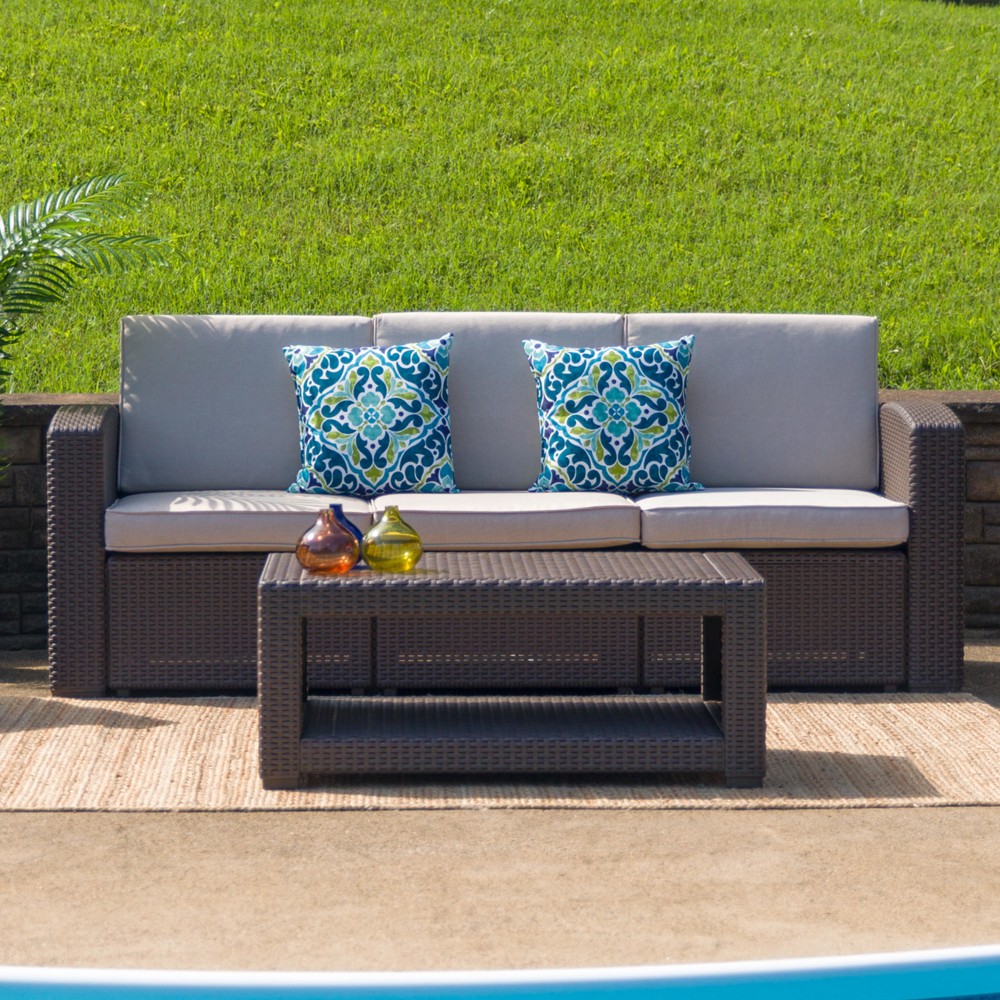 Flash Furniture Seneca Faux Rattan Outdoor Furniture Coffee Table, 15inH x 36-1/2inW x 22inD, Chocolate Brown MPN:DADSF1R