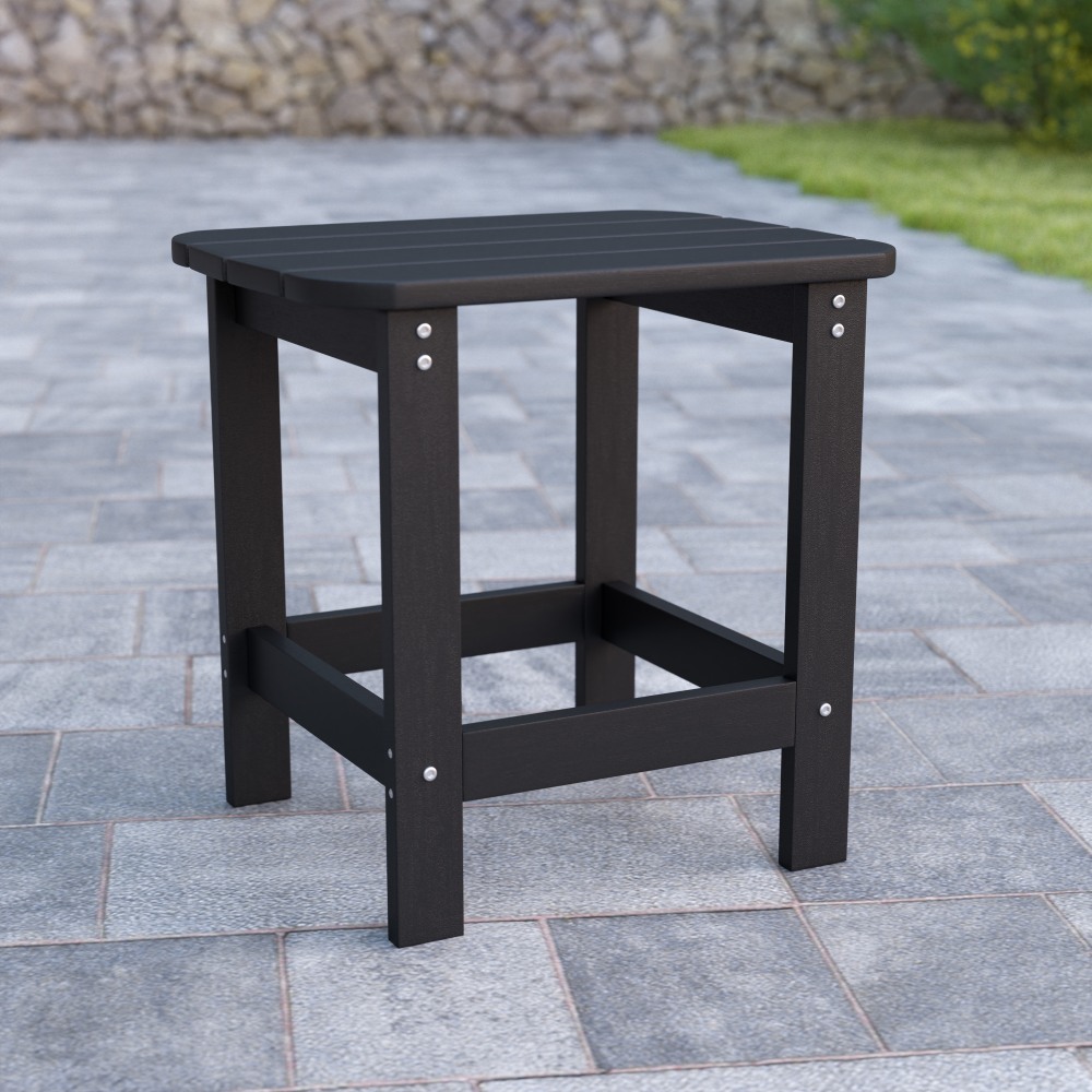 Flash Furniture Charlestown All-Weather Adirondack Side Table, 18-1/4inH x 18-3/4inW x 15inD, Black MPN:JJT14001BLK