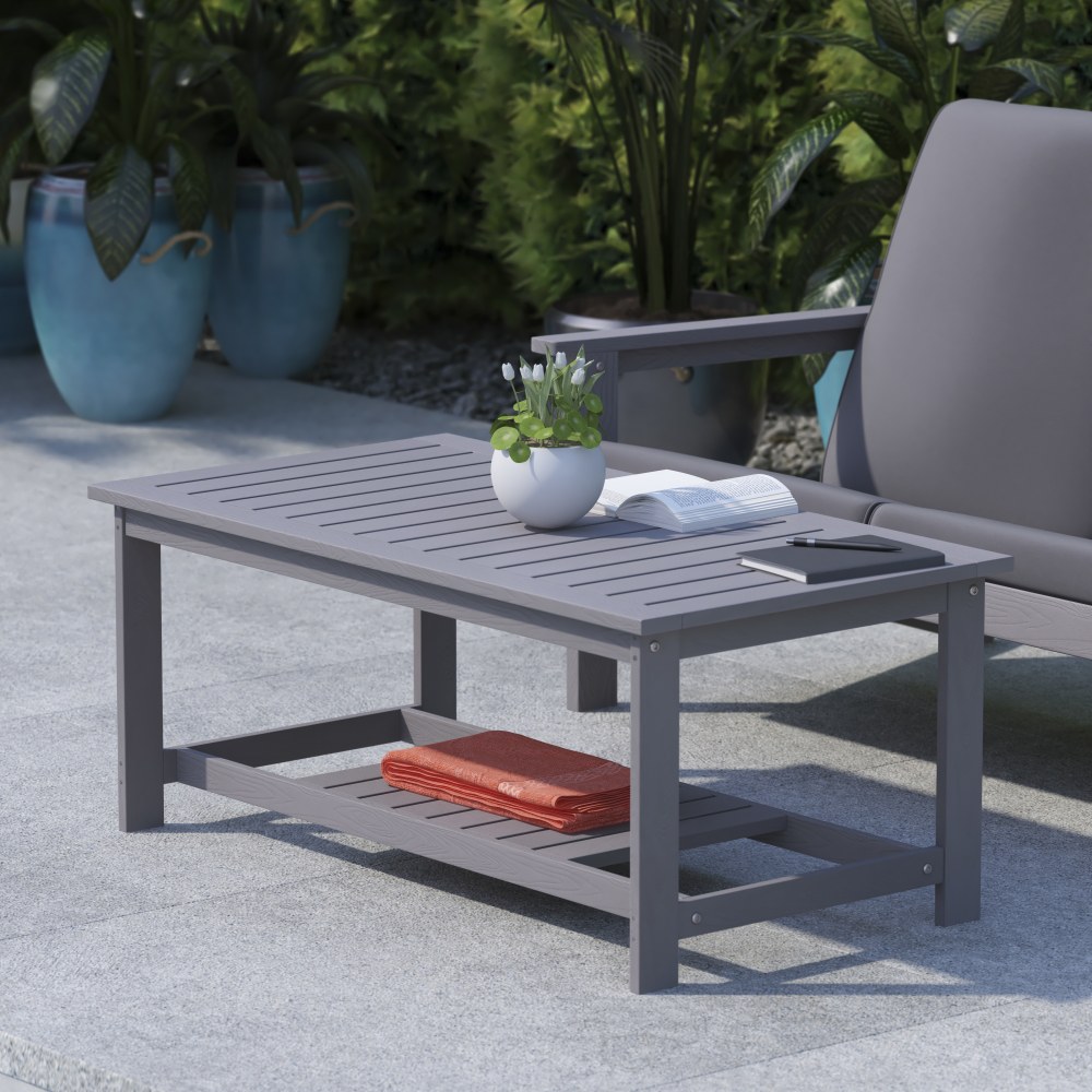Flash Furniture Charlestown All-Weather Poly Resin Wood 2-Tiered Coffee Conversation Table, 18-1/4inH x 44-1/2inW x 23-3/4inD, Gray - JJT14022GY MPN:JJT14022GY