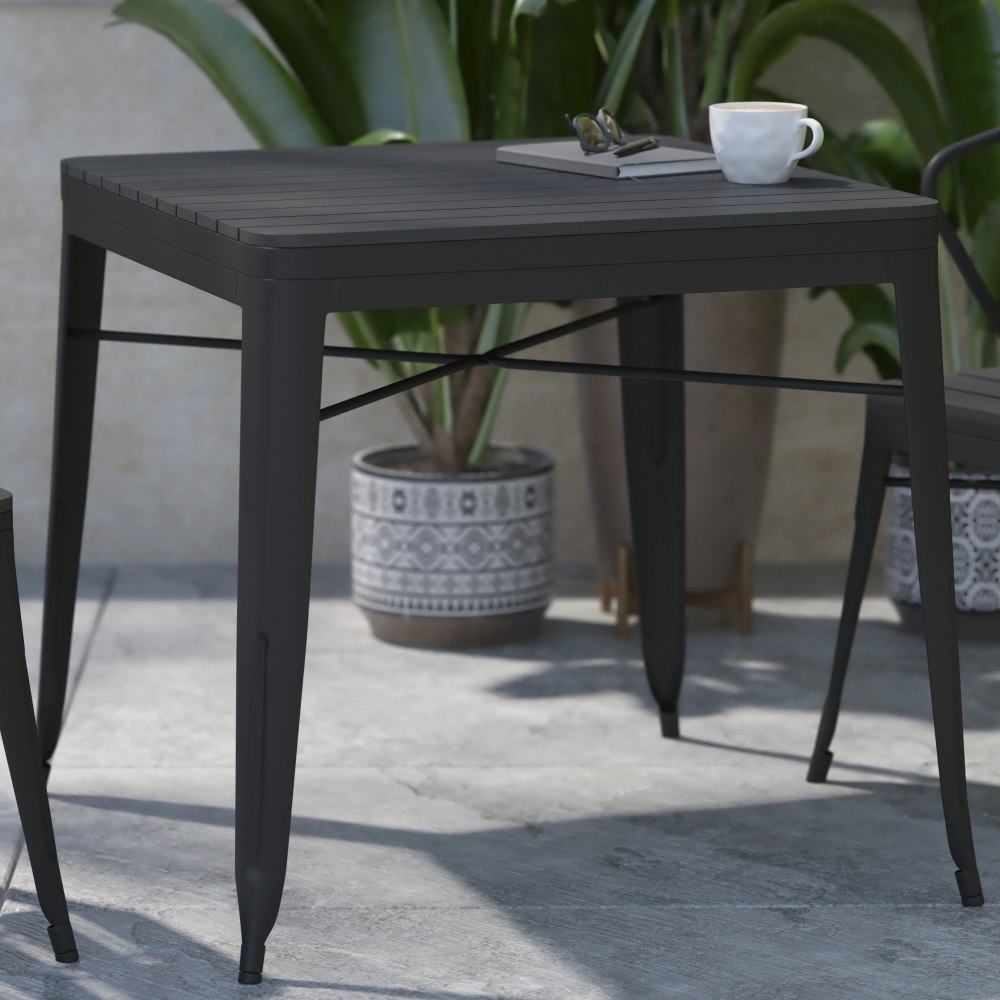 Flash Furniture Helvey Square Commercial Grade Indoor/Outdoor Steel Patio Dining Table, 28-1/4inH x 31-1/2inW x 31-3/4inD, Black MPN:SBT11TBK