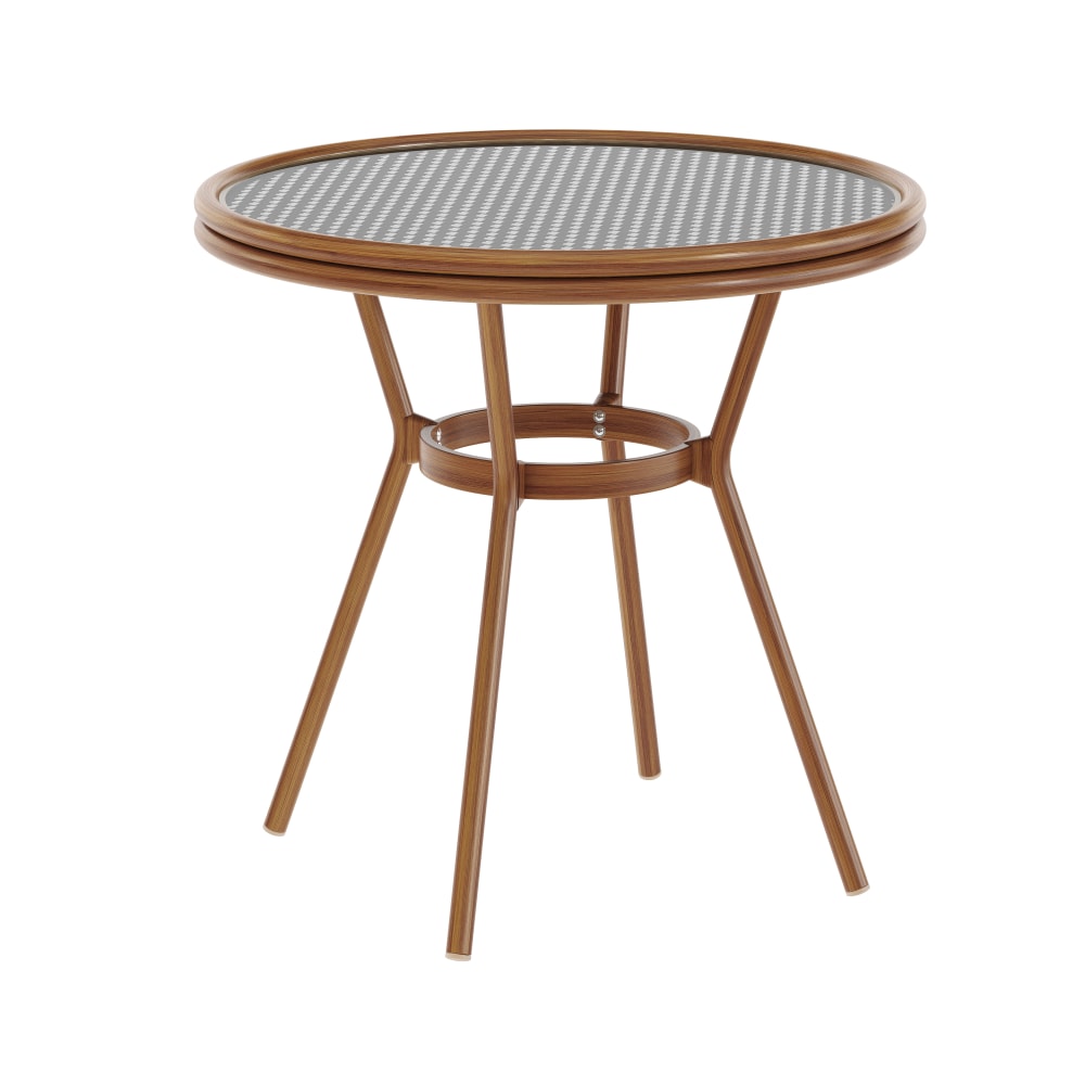 Flash Furniture Lourdes Indoor/Outdoor Commercial Bistro 31.5in Table, Black & White Rattan/Natural Frame - SDA64280BKWHNA MPN:SDA64280BKWHNA