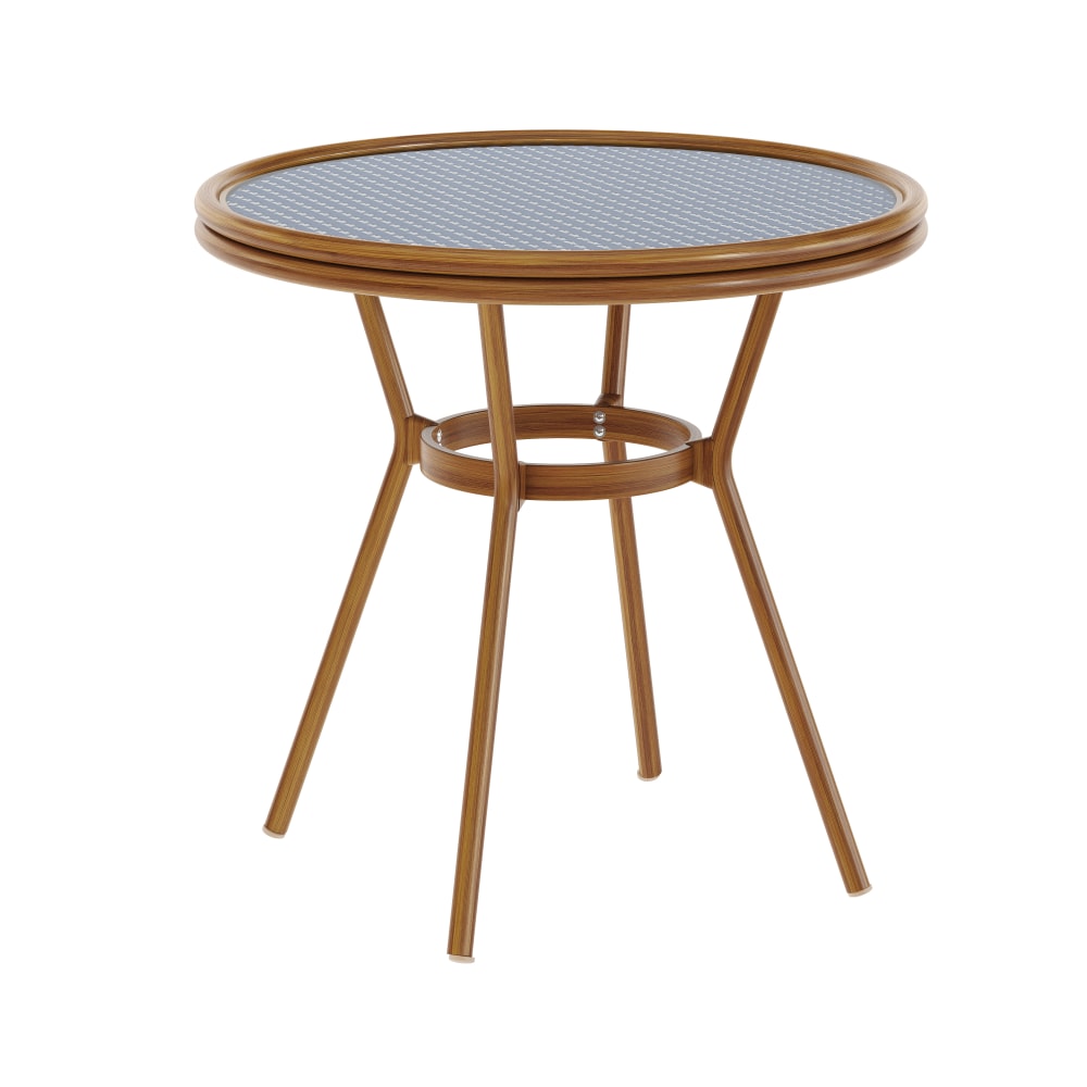 Flash Furniture Lourdes Indoor/Outdoor Commercial Bistro 31.5in Table, Navy & White Rattan/Natural Frame - SDA64280NVWHNAT MPN:SDA64280NVWHNAT