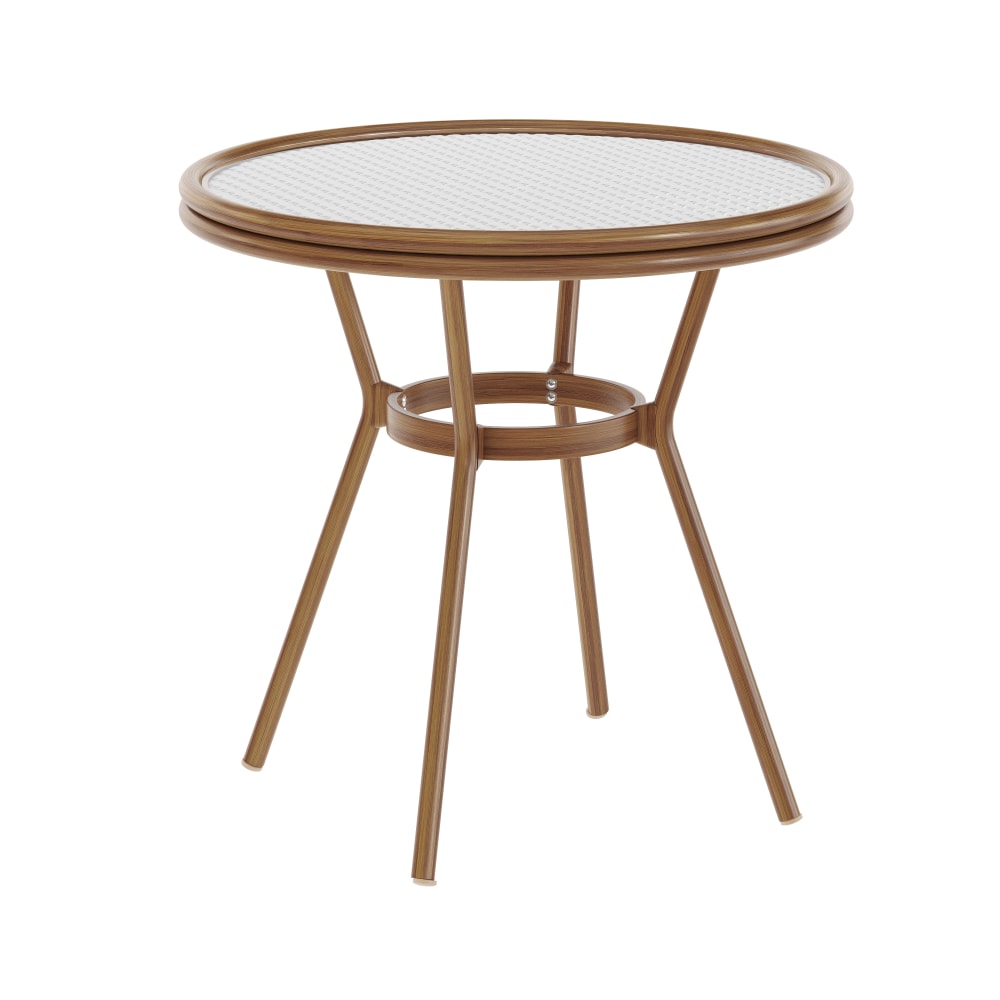 Flash Furniture Lourdes Indoor/Outdoor Commercial Bistro 31.5in Table, White & Gray Rattan/Natural Frame - SDA64280WHGYNAT MPN:SDA64280WHGYNAT