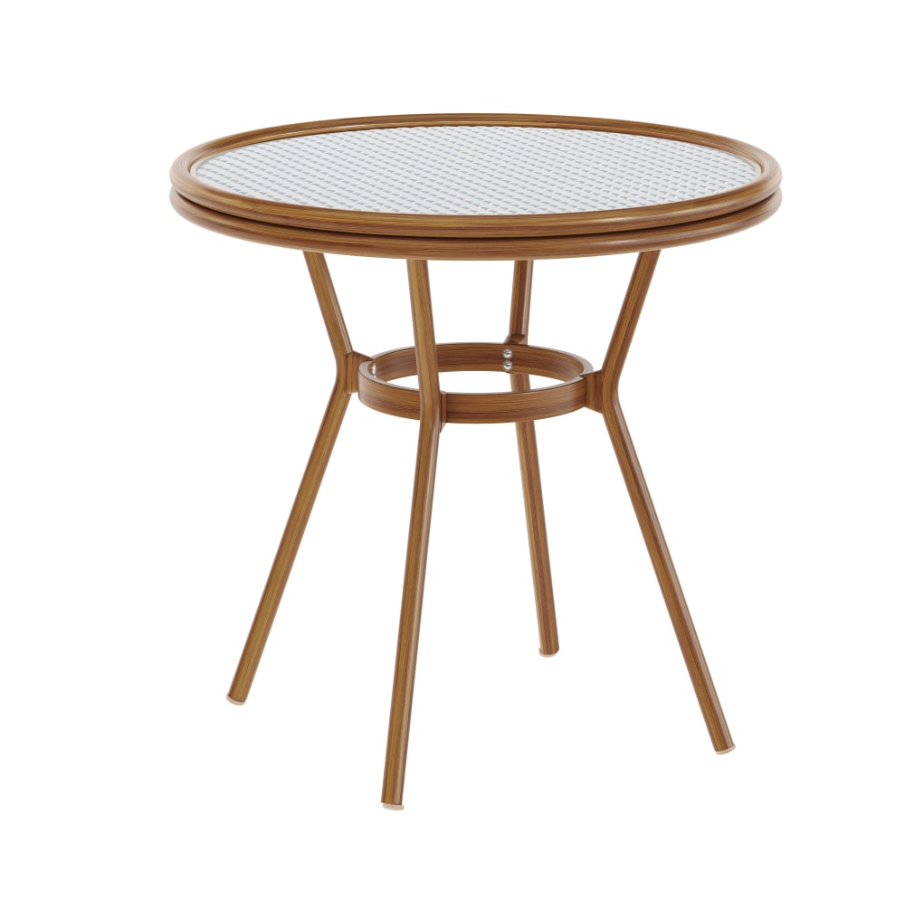 Flash Furniture Lourdes Indoor/Outdoor Commercial Bistro 31.5in Table, White & Navy Rattan/Natural Frame - SDA64280WHNVNAT MPN:SDA64280WHNVNAT
