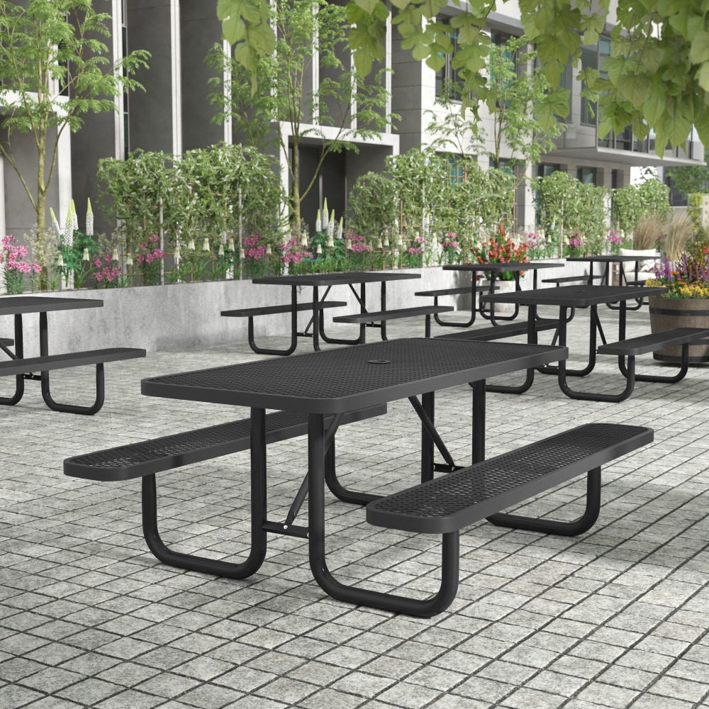 Flash Furniture Mantilla Outdoor Picnic Table, Steel Frame and Ground Anchors, 6ft, Black - SLFEML72H48LBK MPN:SLFEML72H48LBK