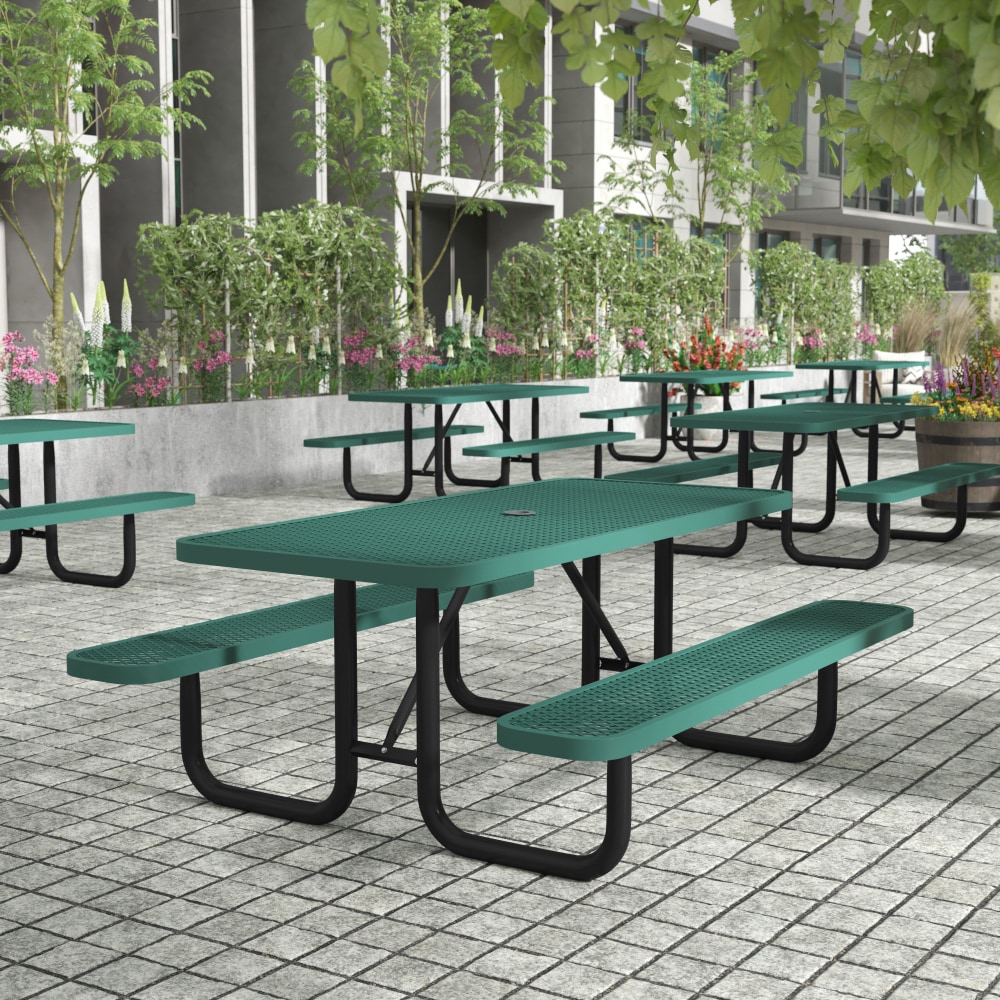 Flash Furniture Mantilla Outdoor Picnic Table, Steel Frame and Ground Anchors, 6ft, Green - SLFEML72H48LGN MPN:SLFEML72H48LGN