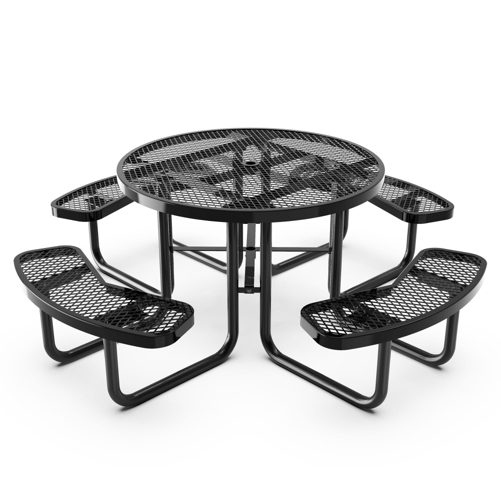 Flash Furniture Creekside Outdoor Round Picnic Table, Steel Frame, Ground Anchors, Black - SLFEMR46H60LBK MPN:SLFEMR46H60LBK