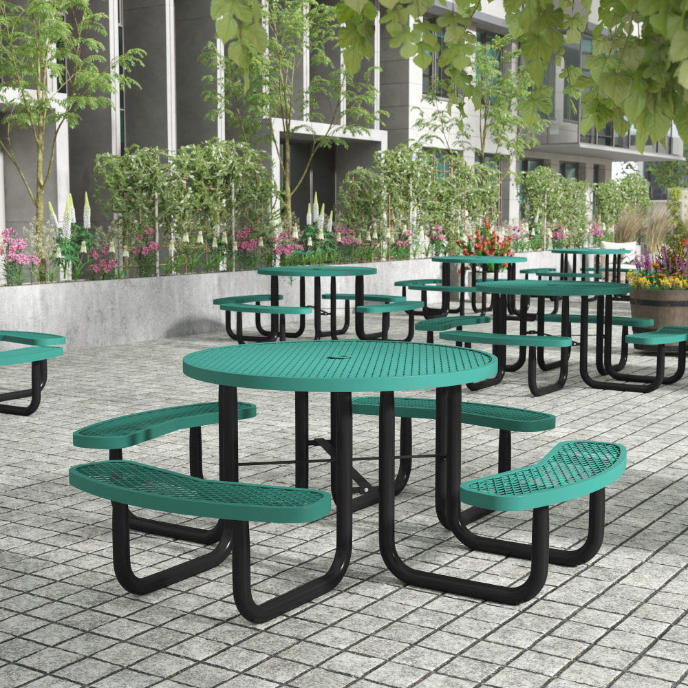 Flash Furniture Creekside Outdoor Round Picnic Table, Steel Frame, Ground Anchors, Green - SLFEMR46H60LGN MPN:SLFEMR46H60LGN