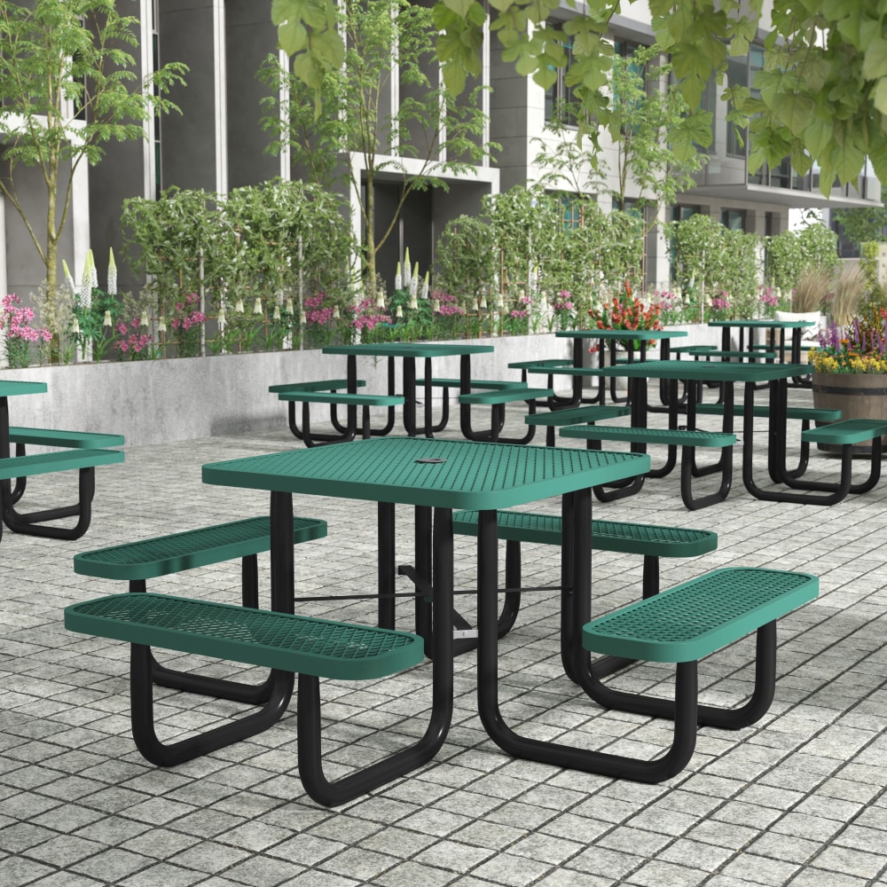 Flash Furniture Creekside Outdoor Square Picnic Table, Steel Frame, Ground Anchors, Green - SLFEMS46H60LGN MPN:SLFEMS46H60LGN