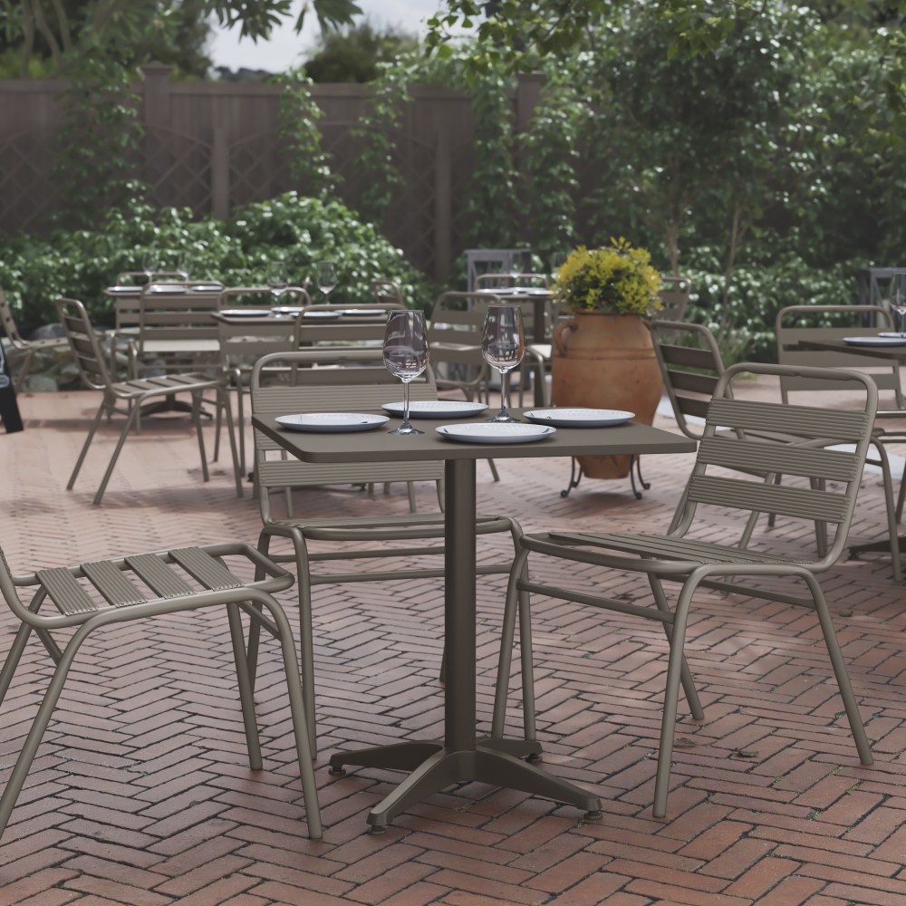Flash Furniture Square Aluminum Indoor/Outdoor Furniture Table With Base, 27-1/2inH x 27-1/2inW x 27-1/2inD, Gray/Bronze MPN:TLH0532BZ