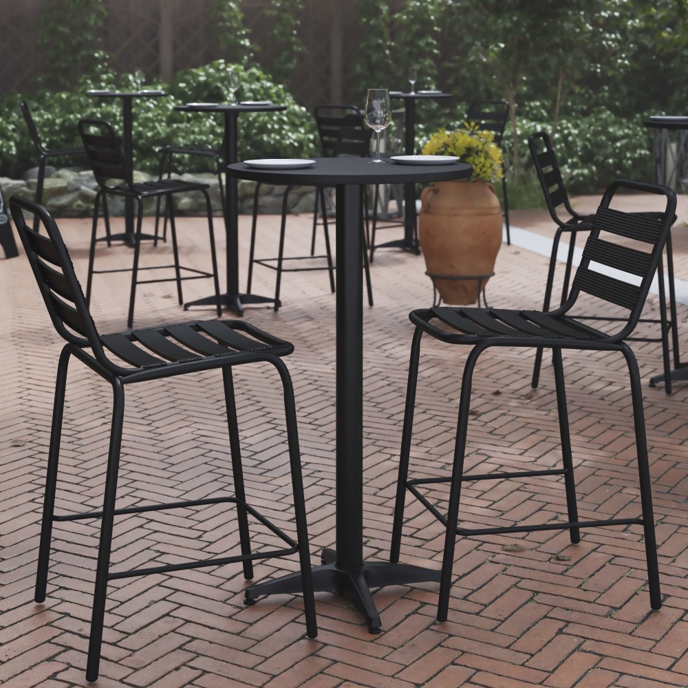 Flash Furniture Round Folding Bar Table With Aluminum Base, 45inH x 23-1/4inW x 23-1/4inD, Black MPN:TLH059ABK