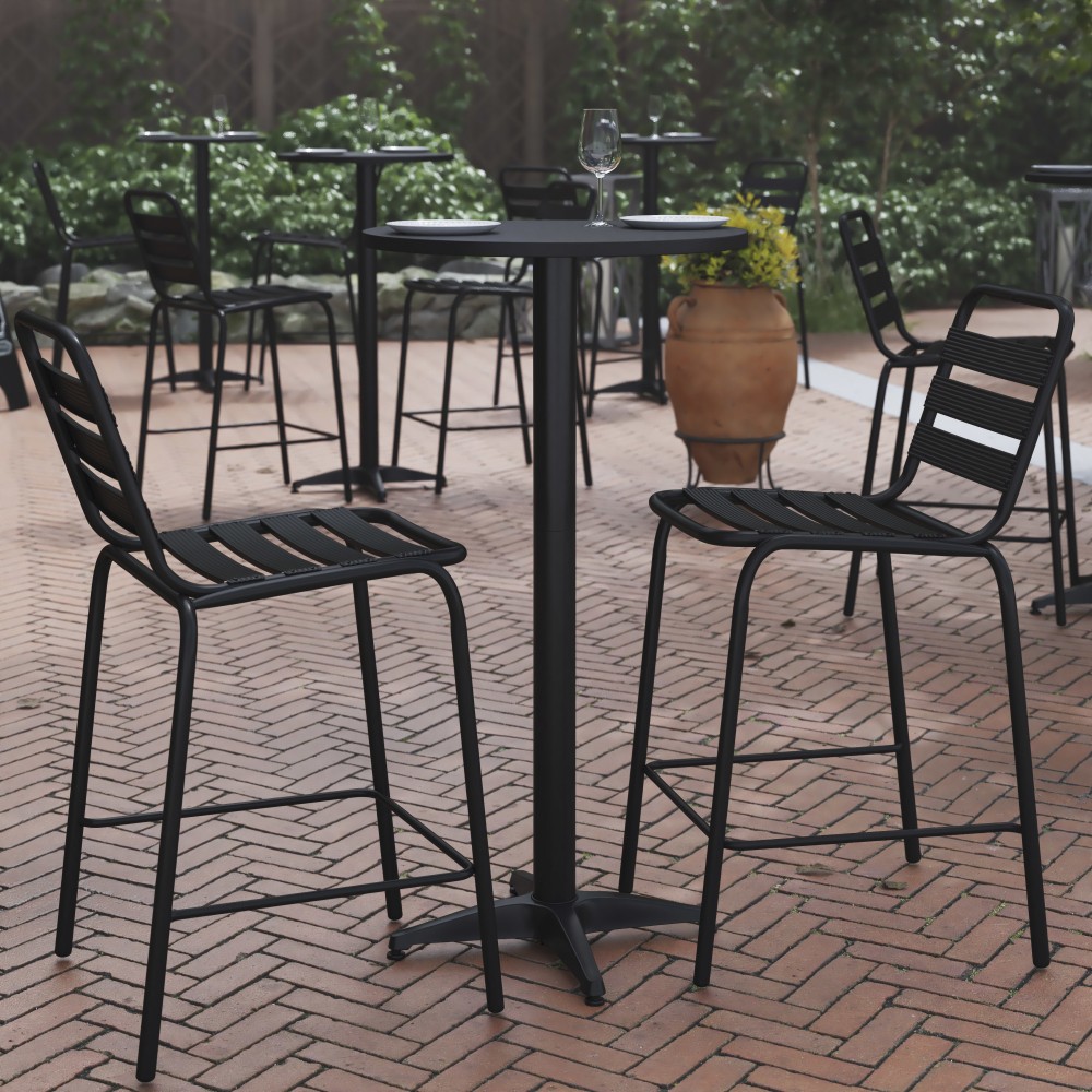 Flash Furniture Mellie Indoor/Outdoor Furniture Bar Height Table, 43-1/2inH x 23-1/2inW x 23-1/2inD, Gray/Black MPN:TLH059BBK