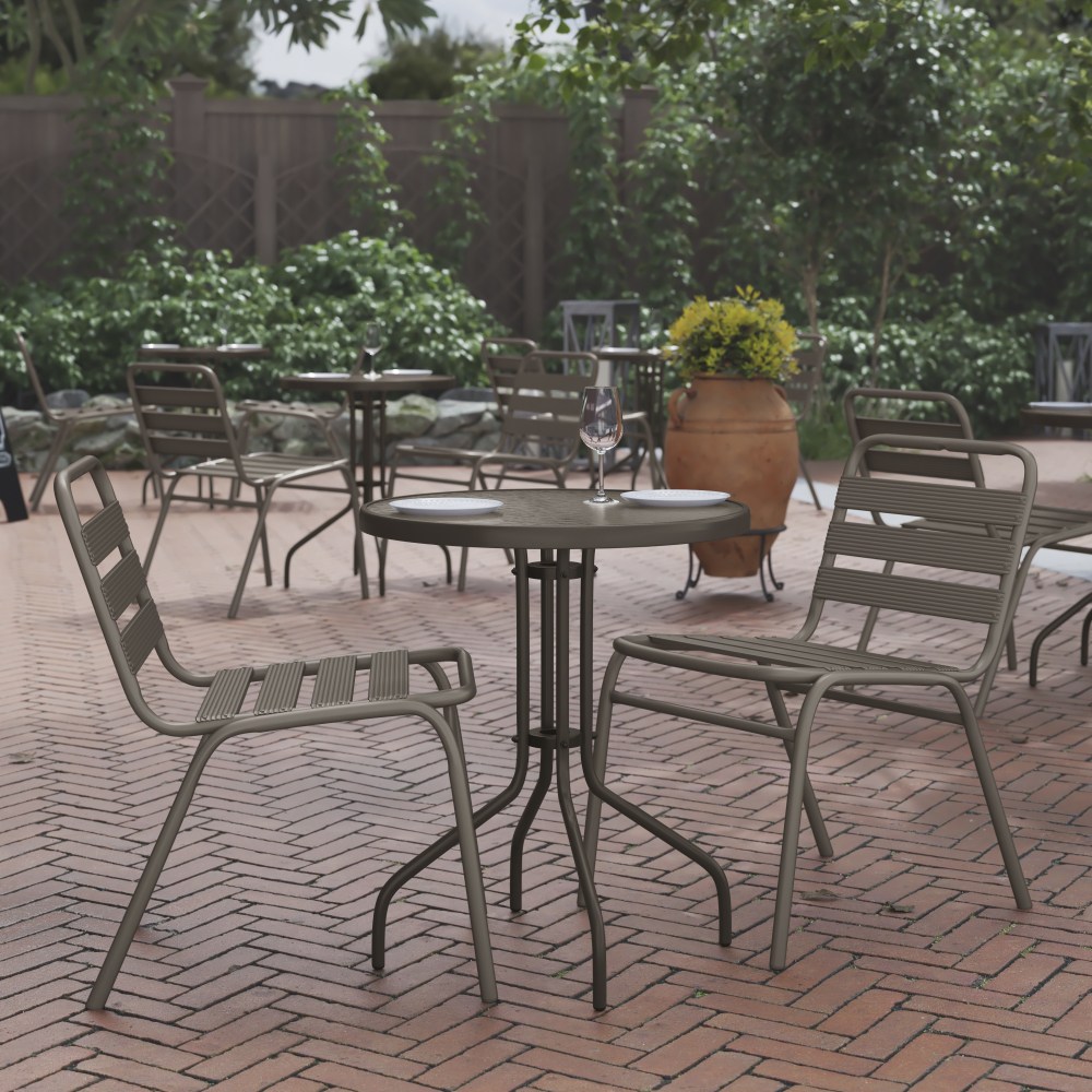 Flash Furniture Bellamy Round Tempered Glass Metal Outdoor Furniture Table, 28inH x 23-3/4inW x 23-3/4inD, Clear/Bronze MPN:TLH0701BZ