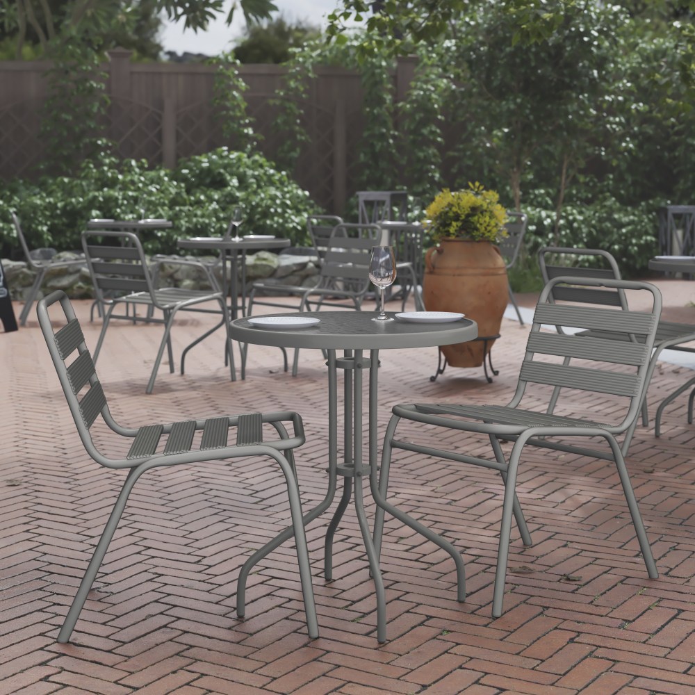 Flash Furniture Bellamy Round Tempered Glass Metal Outdoor Furniture Table, 28inH x 23-3/4inW x 23-3/4inD, Clear/Silver MPN:TLH0701SV