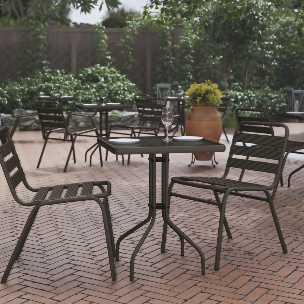 Flash Furniture Barker Square Tempered-Glass Metal Outdoor Furniture Table, 28inH x 23-1/2inW x 23-1/2inD, Clear/Bronze MPN:TLH073A1BZ