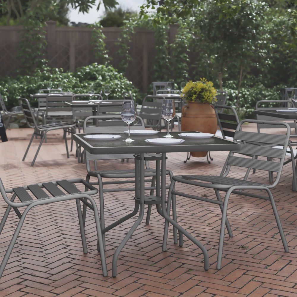 Flash Furniture Barker Square Tempered-Glass Metal Outdoor Furniture Table, 28inH x 31-1/2inW x 31-1/2inD, Clear/Silver MPN:TLH073A2SV