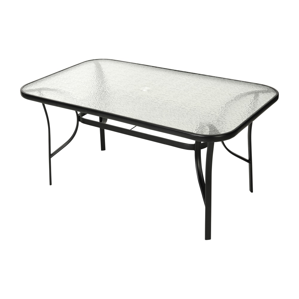 Flash Furniture Tory Commercial Grade Patio Table with Tempered Glass Top with Umbrella Hole and Steel Tube Frame, Clear Top/Black Frame MPN:TLHSC094LBLK
