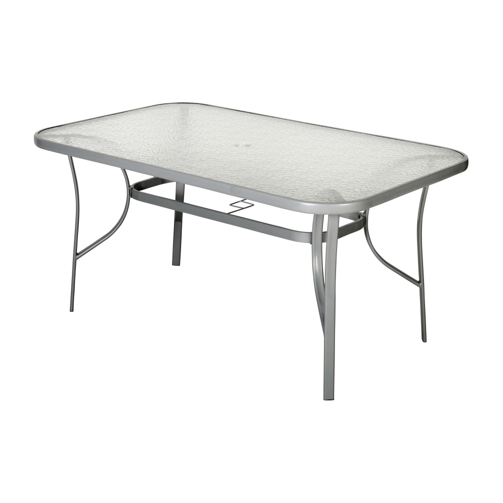 Flash Furniture Tory Commercial Grade Patio Table with Tempered Glass Top with Umbrella Hole and Steel Tube Frame, Clear Top/Silver Frame MPN:TLHSC094LSV