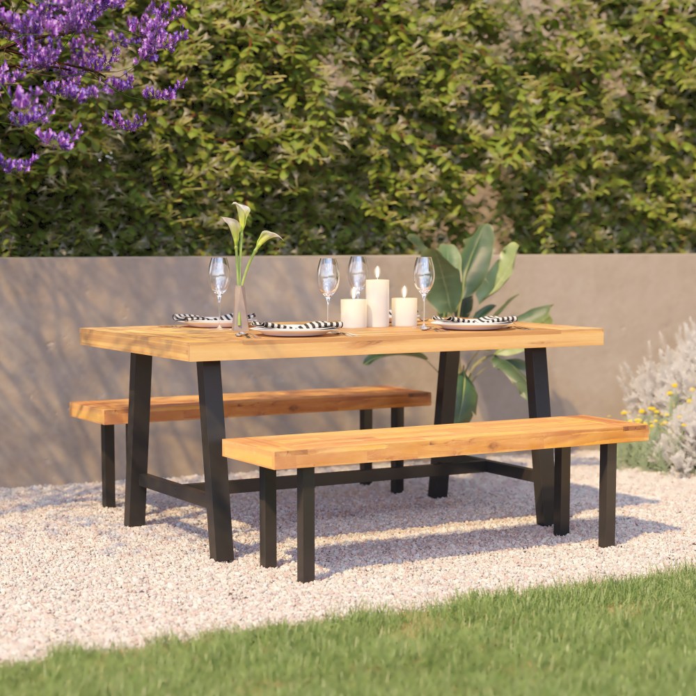 Flash Furniture Rafe Commercial Grade Acacia Wood Dining Table With Metal Base, 29-1/2inH x 39-1/2inW x 67inD, Natural/Black MPN:TTTT011221ANAT
