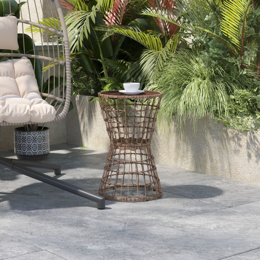 Flash Furniture Devon Indoor/Outdoor Rattan Rope Table With Acacia Wood Top, 25inH x 15-3/4inW x 15-3/4inD, Natural MPN:TWVN01516NAT