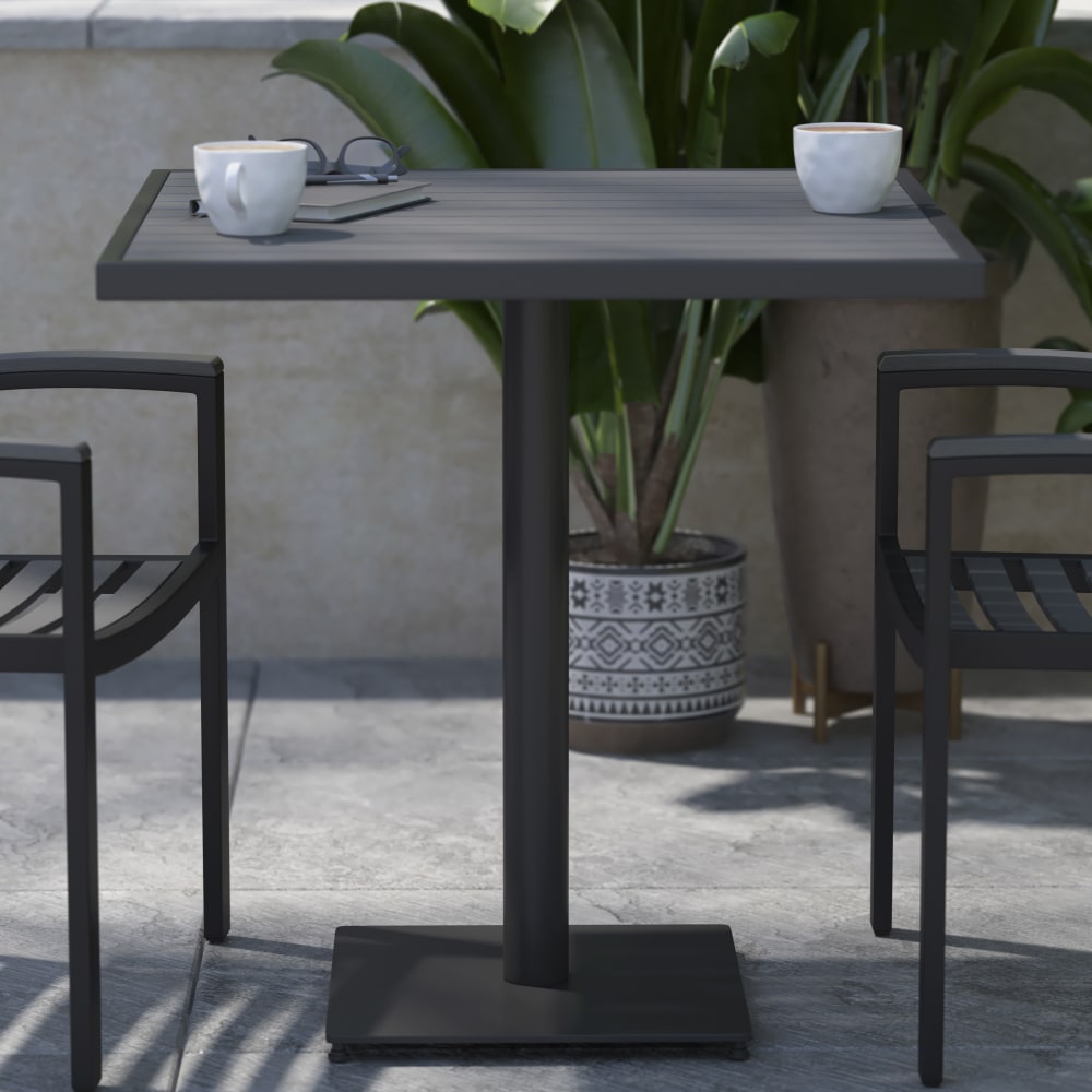 Flash Furniture Outdoor Patio Furniture Bistro Dining Table With Faux Poly Slats, 30inH x 30inW x 30inD, Gray Wash Teak MPN:XUDGHW1045GY