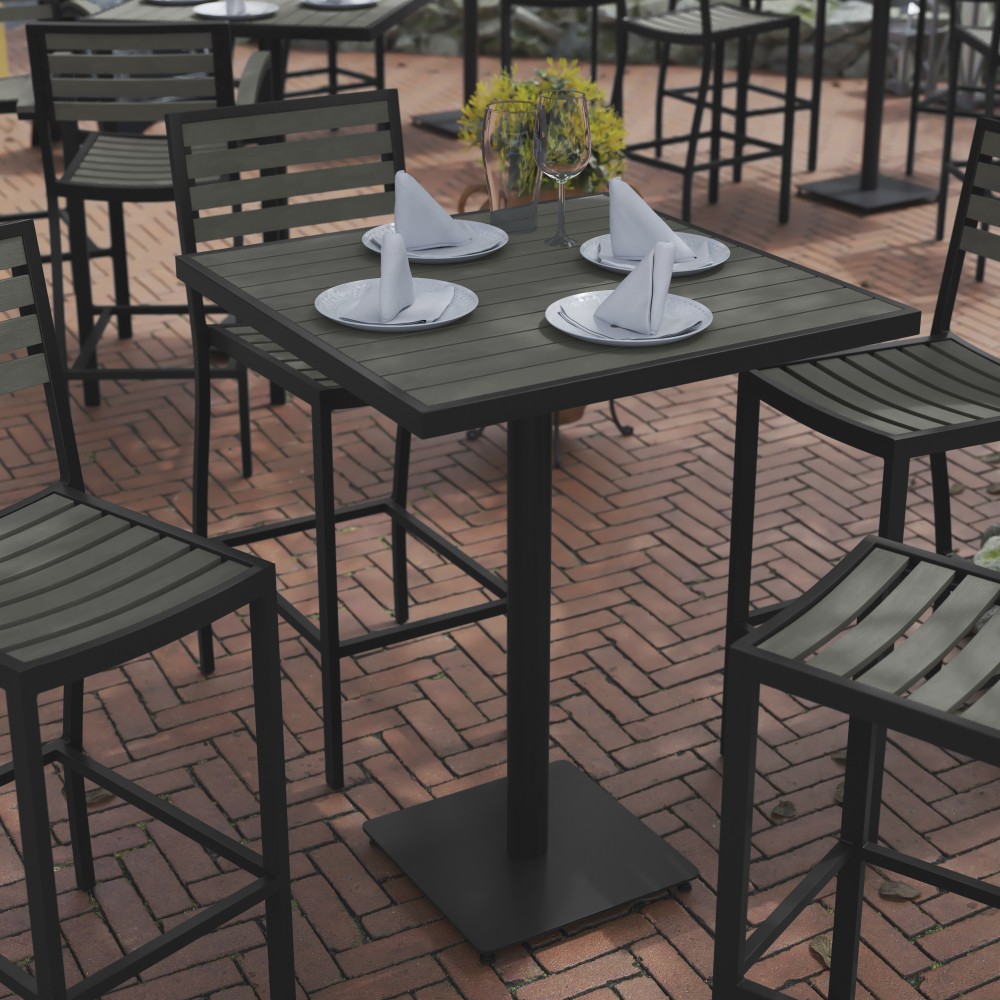 Flash Furniture Lark Commercial-Grade Square Outdoor Furniture Bar-Height Table With Poly Resin Slats, 40-1/2inH x 32inW x 32inD, Gray Wash MPN:XUHW10453232GY