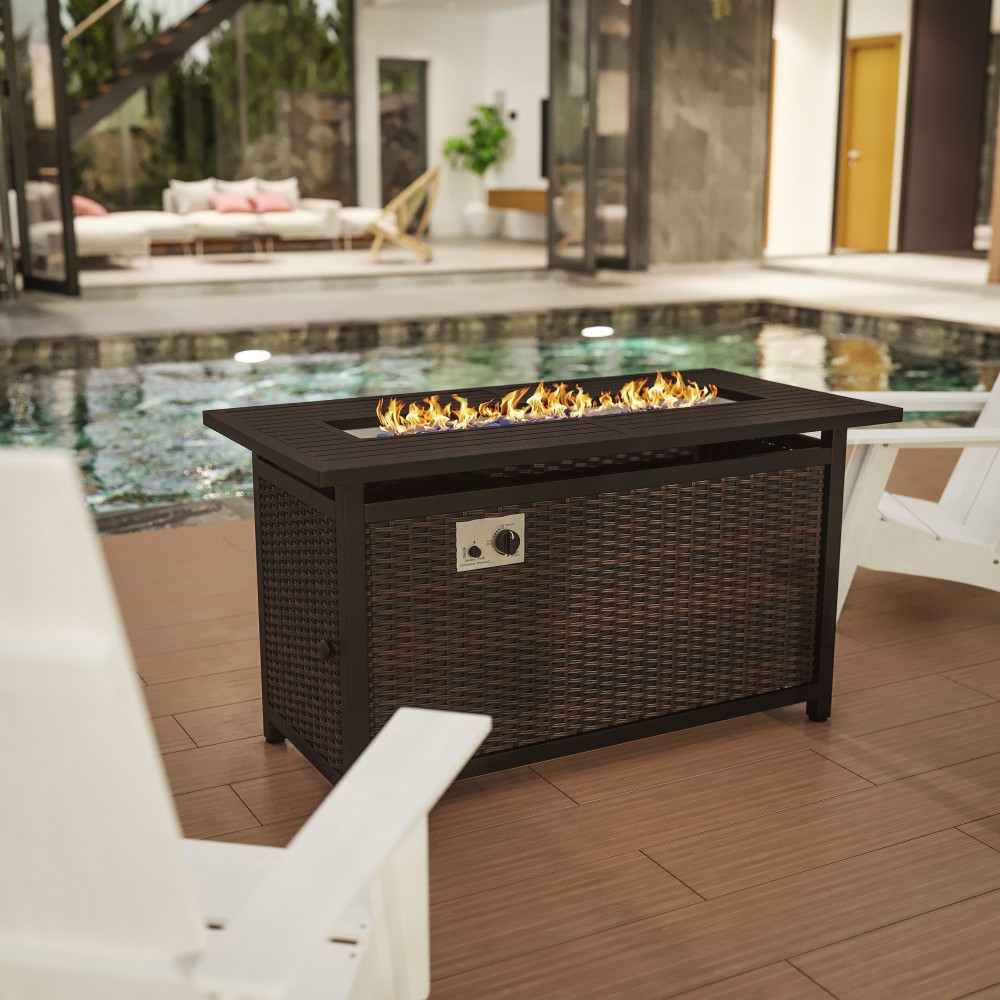 Flash Furniture Olympia 50, 000 BTU Outdoor Furniture Propane Gas Fire Pit Table, 24-3/4inH x 45inW x 23inD, Espresso/Black MPN:YOGYM81008BK