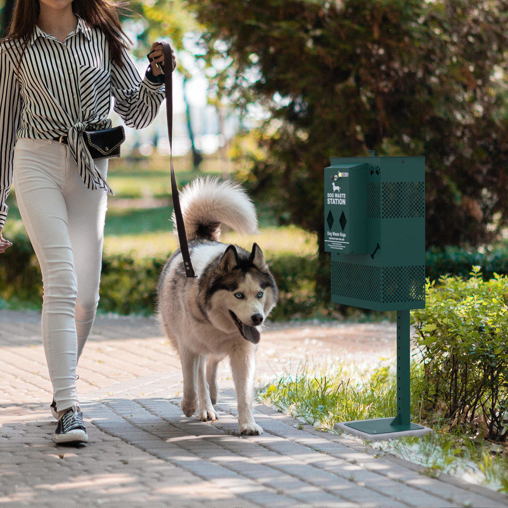 Flash Furniture Kessler Compact Dog Waste Station With Rectangular Lidded Trash Can, 10 Gallons, Green - YANG5S065425 MPN:YANG5S065425