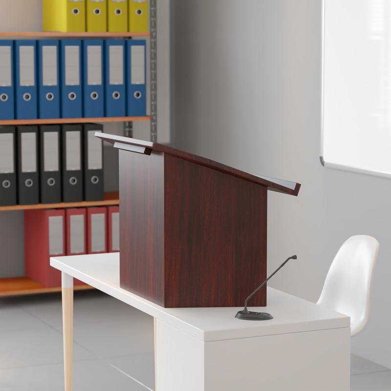 Flash Furniture Foldable Tabletop Lectern, 19inH x 27inW x 16-1/4inD, Mahogany MPN:MTM8833LECT